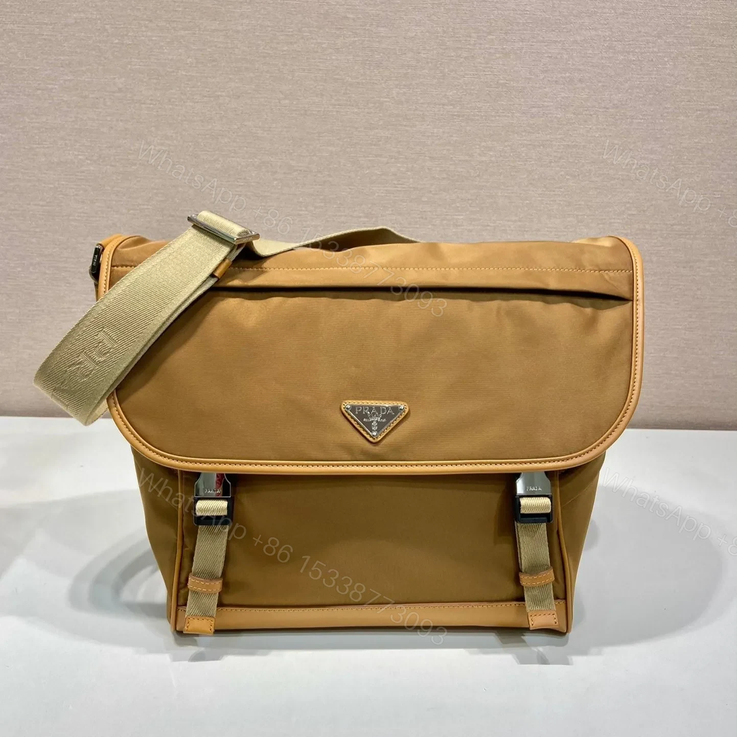 LARGE FLAP BAG 30 IN CIDER BROWN RE-NYLON AND CALFSKIN TRIM — view 1