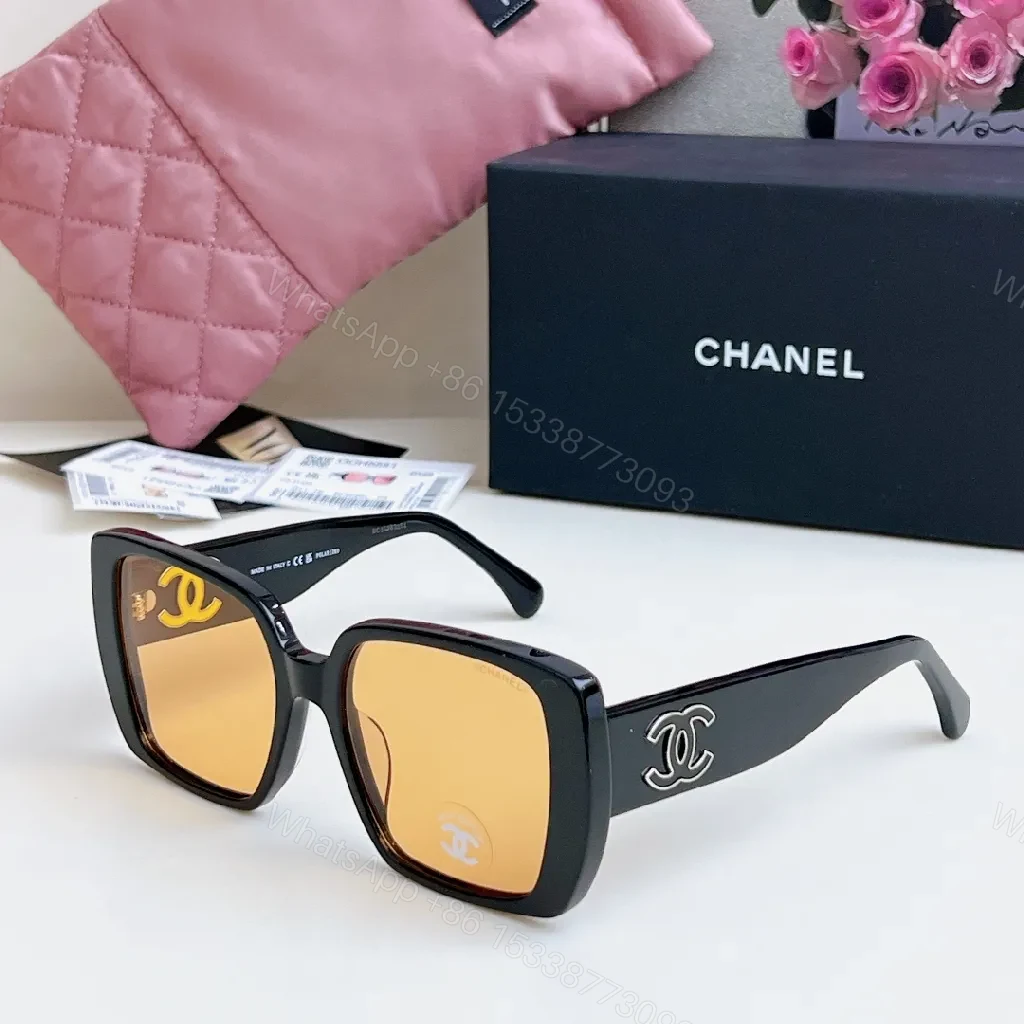 View 7 of Oversized Square Sunglasses with Gold Logo Emblems