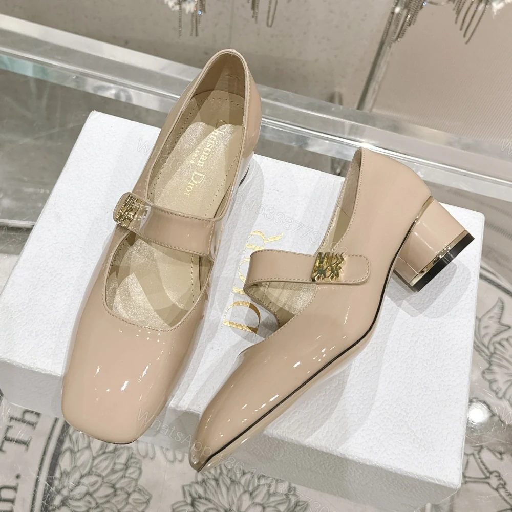 View 2 of 高仿Dior*Miss系列KDC270方頭粗跟單鞋4CM膚色漆皮免檢版