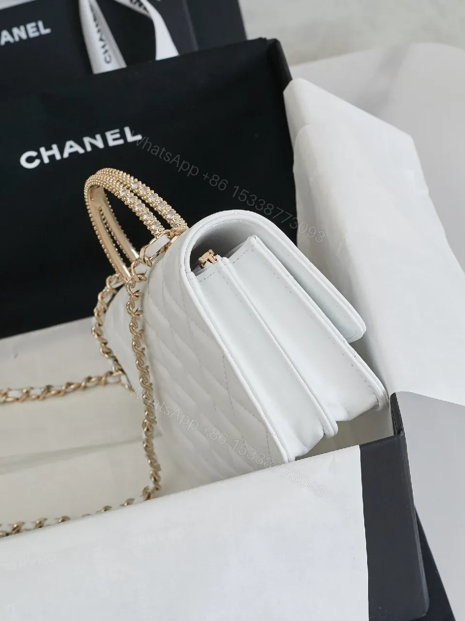View 6 of Quilted Mini Bag: White, Faux-Leather, Luxe, Chain Detail, Bag