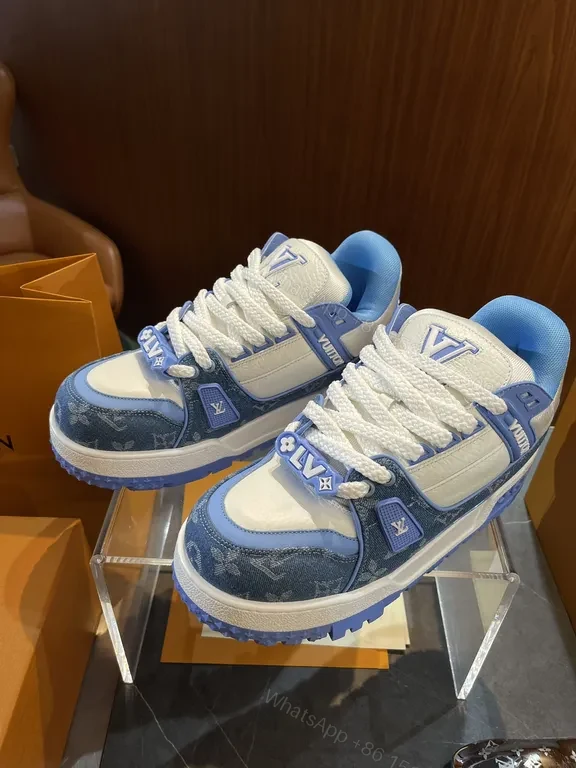 View 9 of Bold Denim-Inspired Trainer with LV Accents - Luxe Casual Sneakers