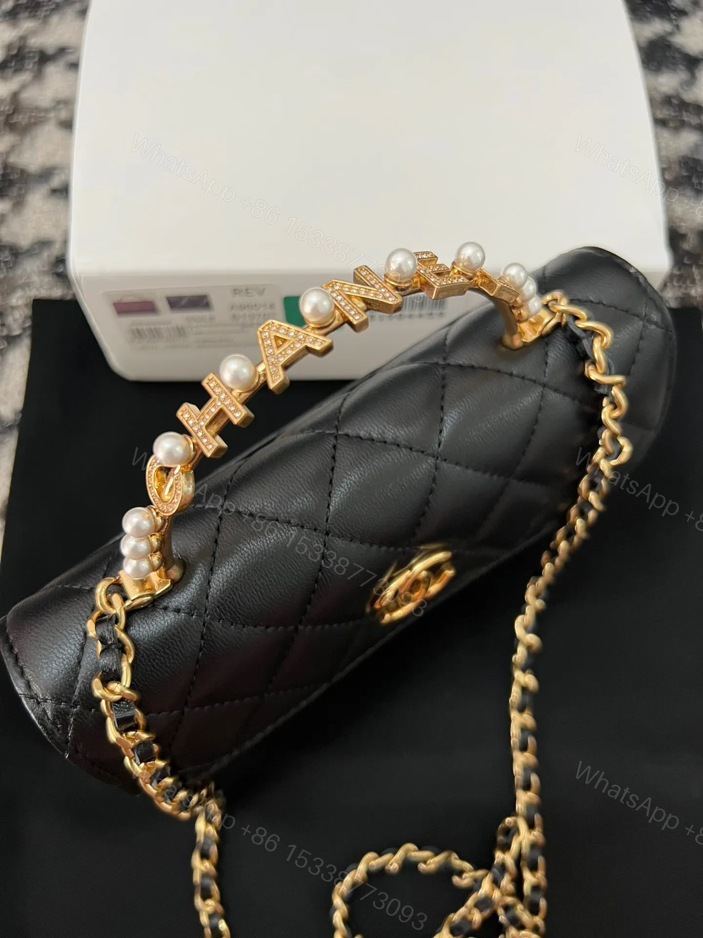 View 6 of Chanel Woc Black Handbags Pearl Handle Plated Lock Gold 19cm