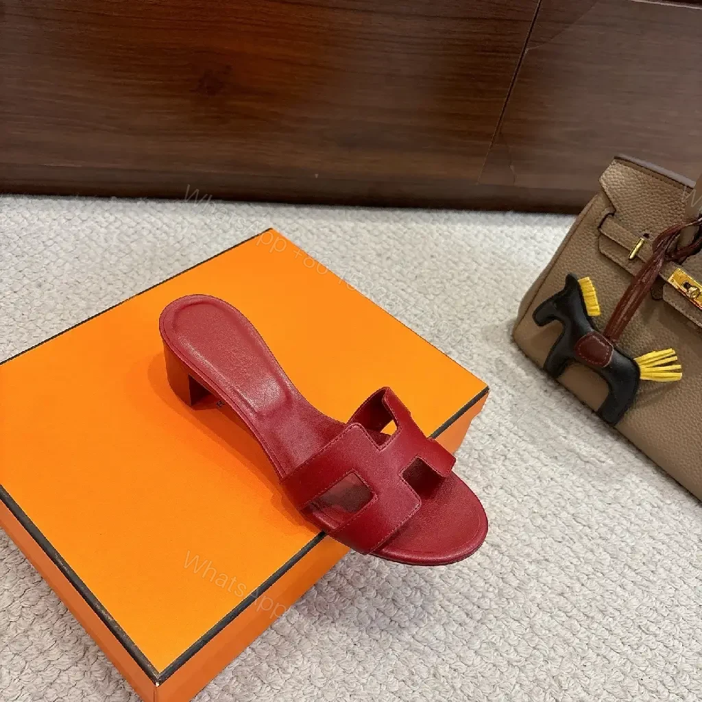 View 6 of Red Leather H-Cutout Slip-On Sandals - Comfort Elevation