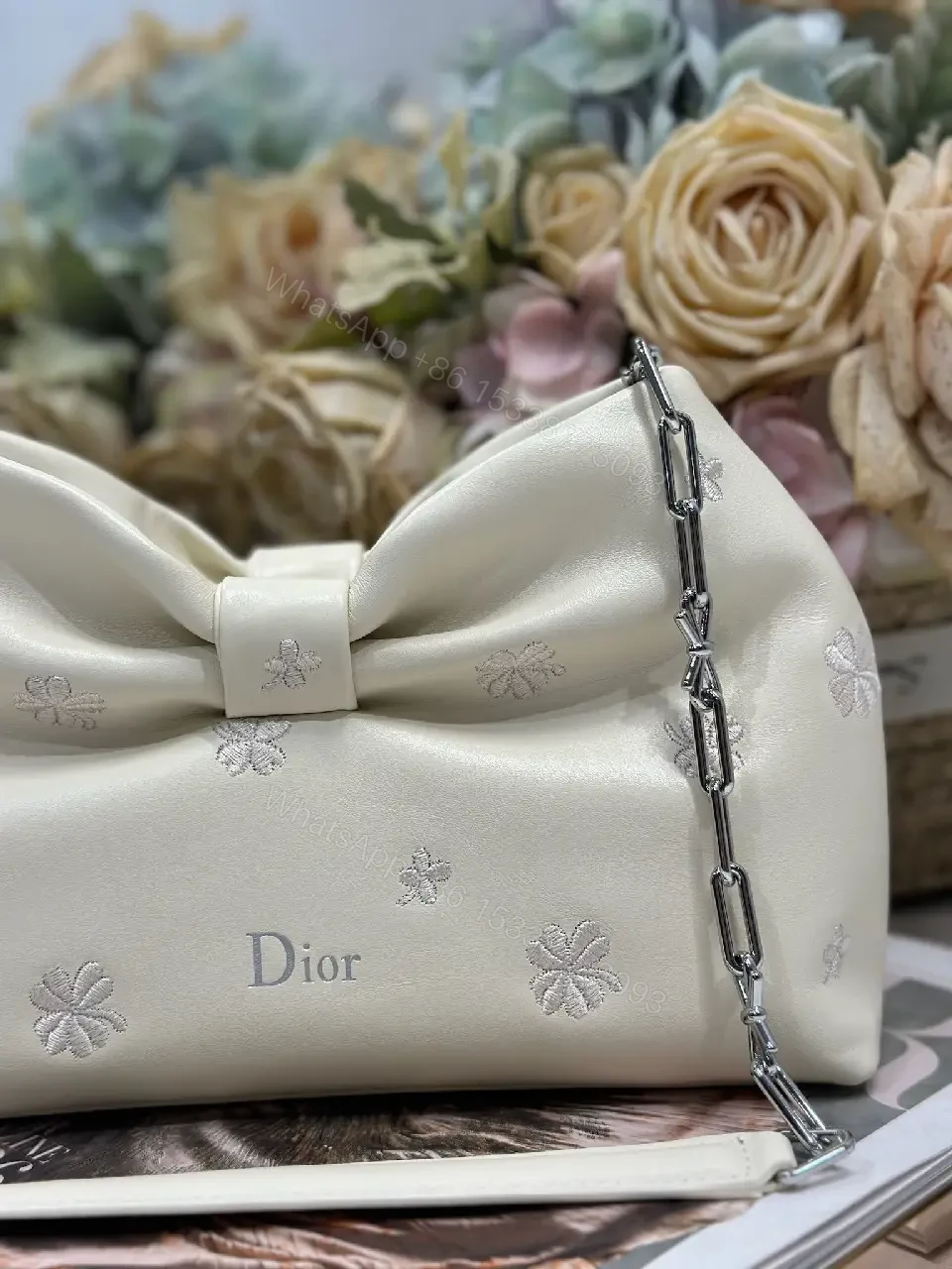 View 8 of Chic Nappa Leather Mini Handbag with Bow Embroidery