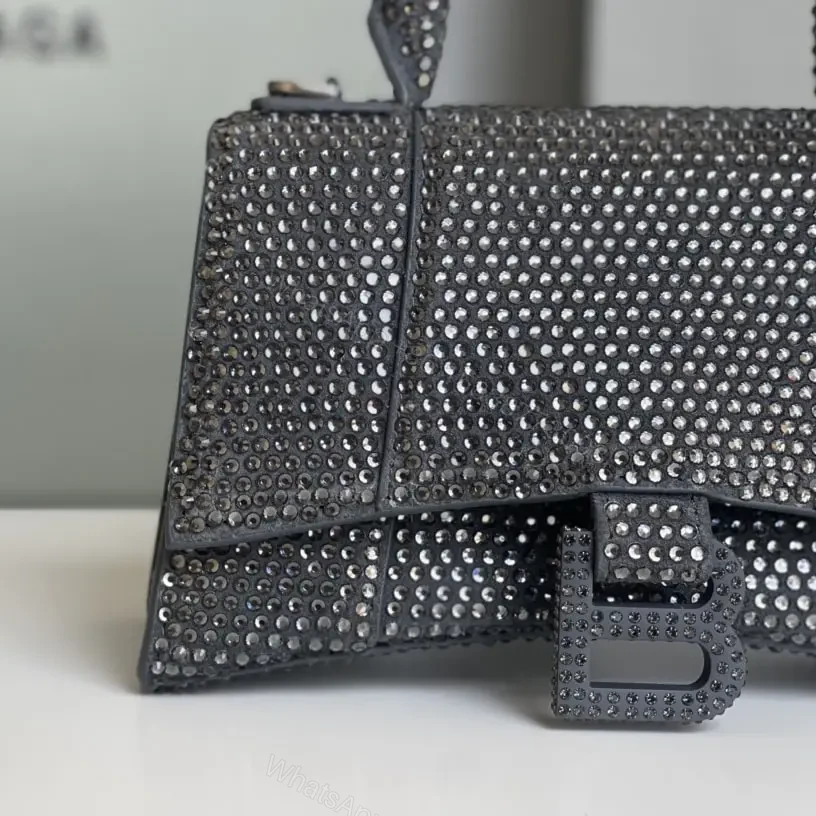 View 3 of 高仿Balenciaga*Hourglass系列沙漏包滿鑽灰色XS