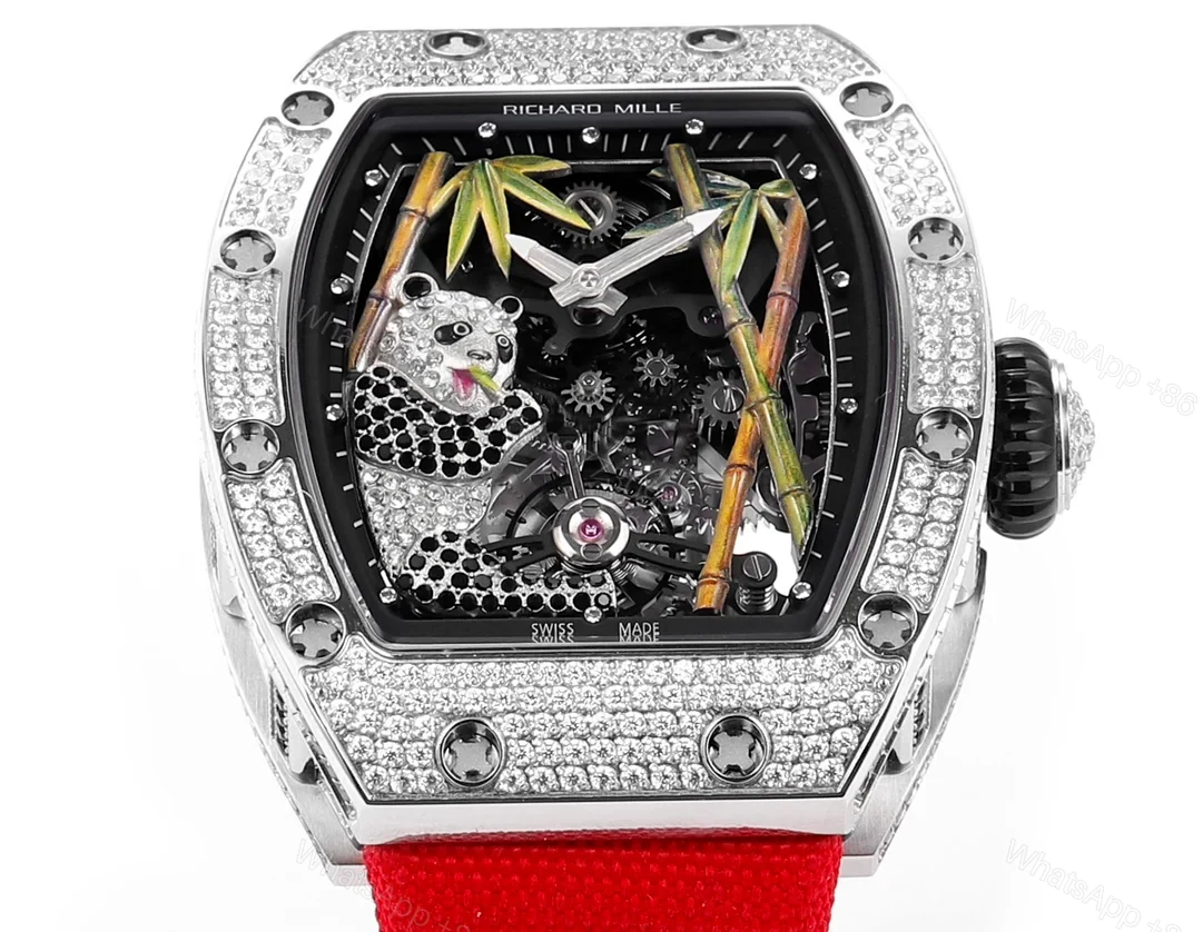 View 3 of Richard Mille RM26-01 Panda Tourbillon Watch Full Diamond Set Panda Art Dial 18K White Gold Bamboo Mechanical Masterpiece RM26-01-PND-DIA