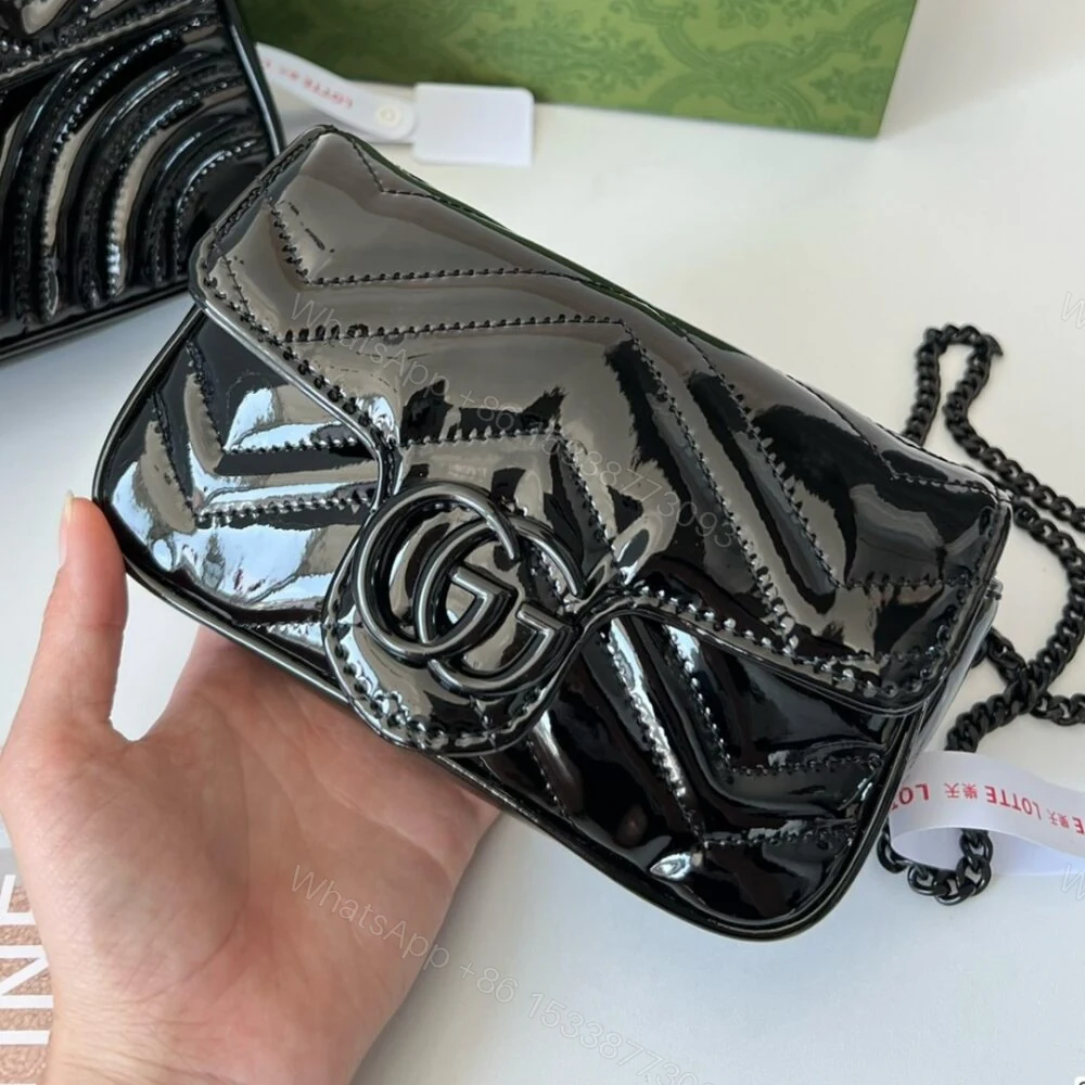 View 2 of Gucci GG Marmont Patent Super Mini Bag Black 17Cm