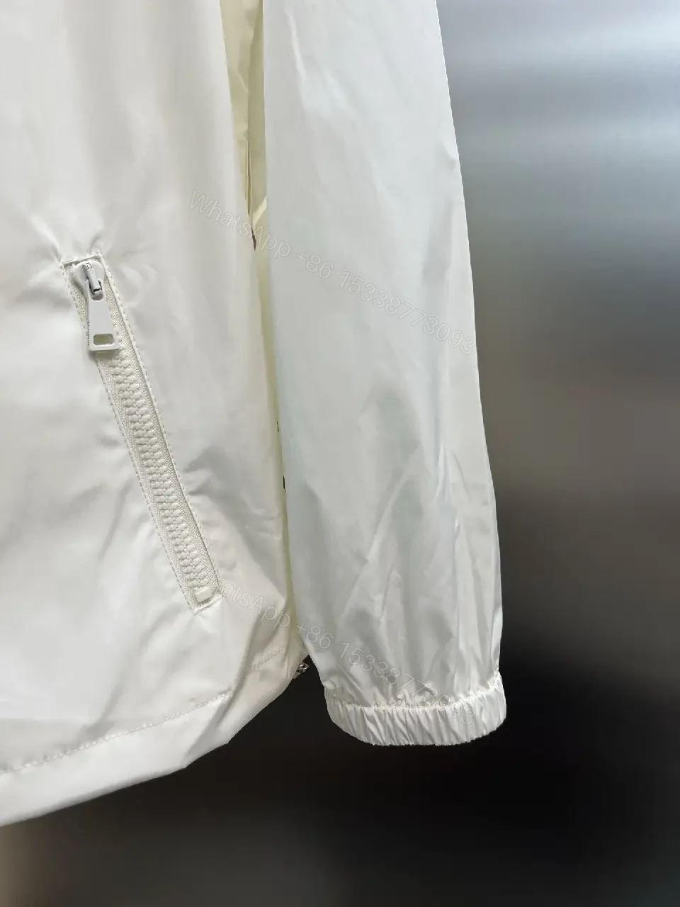 View 7 of Off-White Cream Lightweight Hooded Windbreaker with Zipper Front
