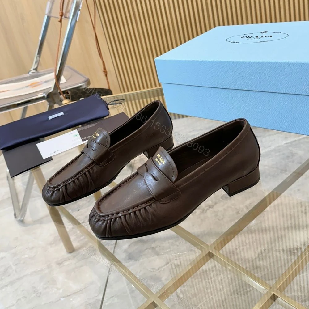 View 5 of Prada Leather Loafers Dark Brown