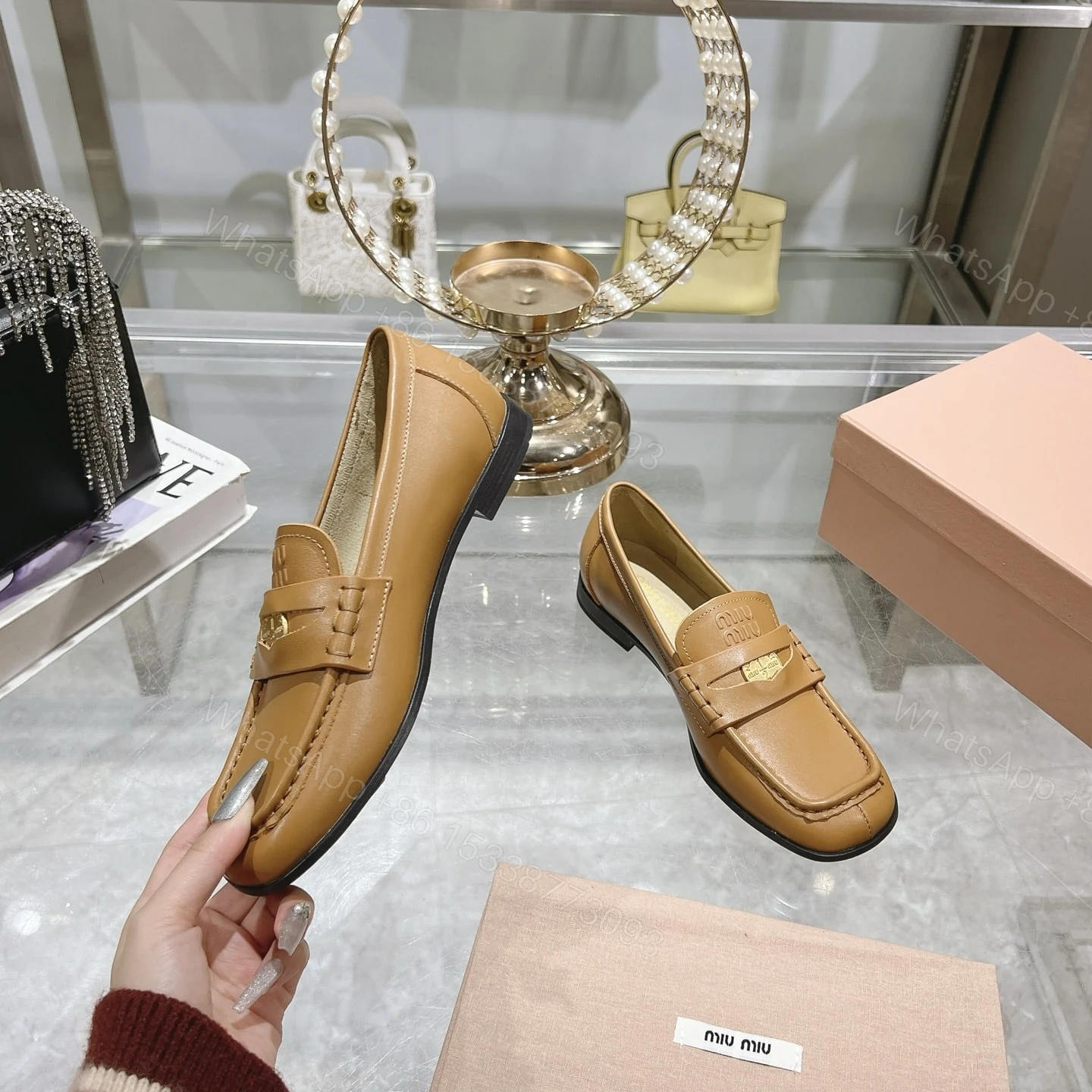View 3 of MIUMIU LEATHER LOAFERS COGNAC 5D398E 248 F0046 F 010