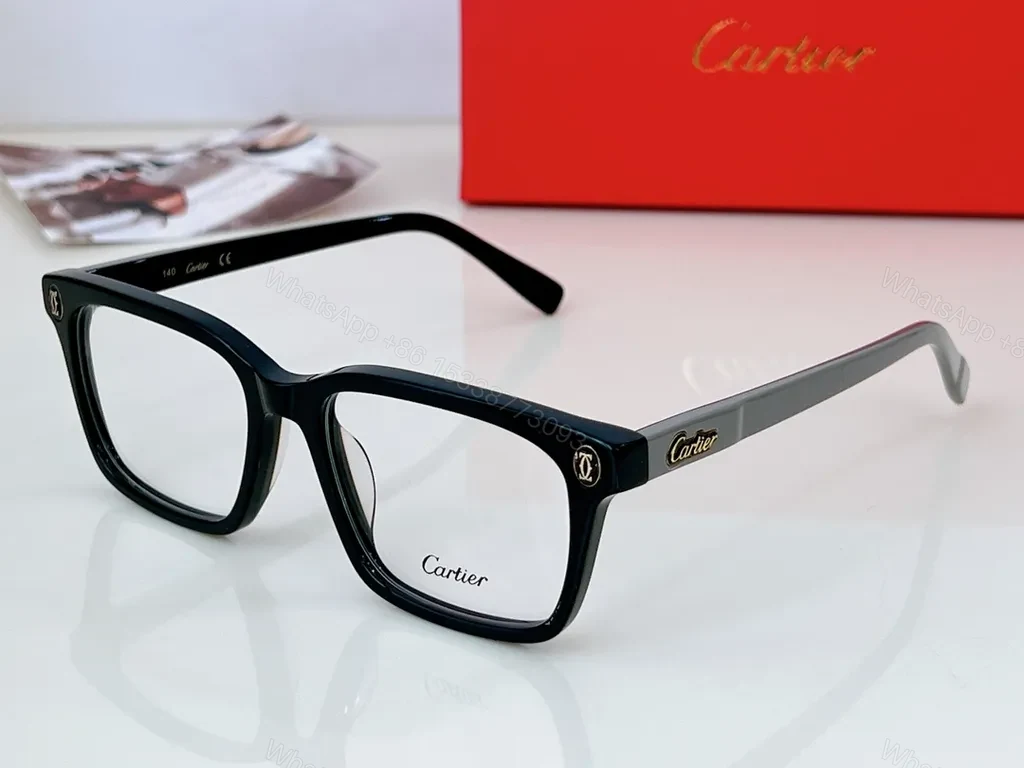 View 3 of Black Acetate Cartier-Inspired Eyeglasses â€“ Oversized, Gold-Logo, Luxury Frames
