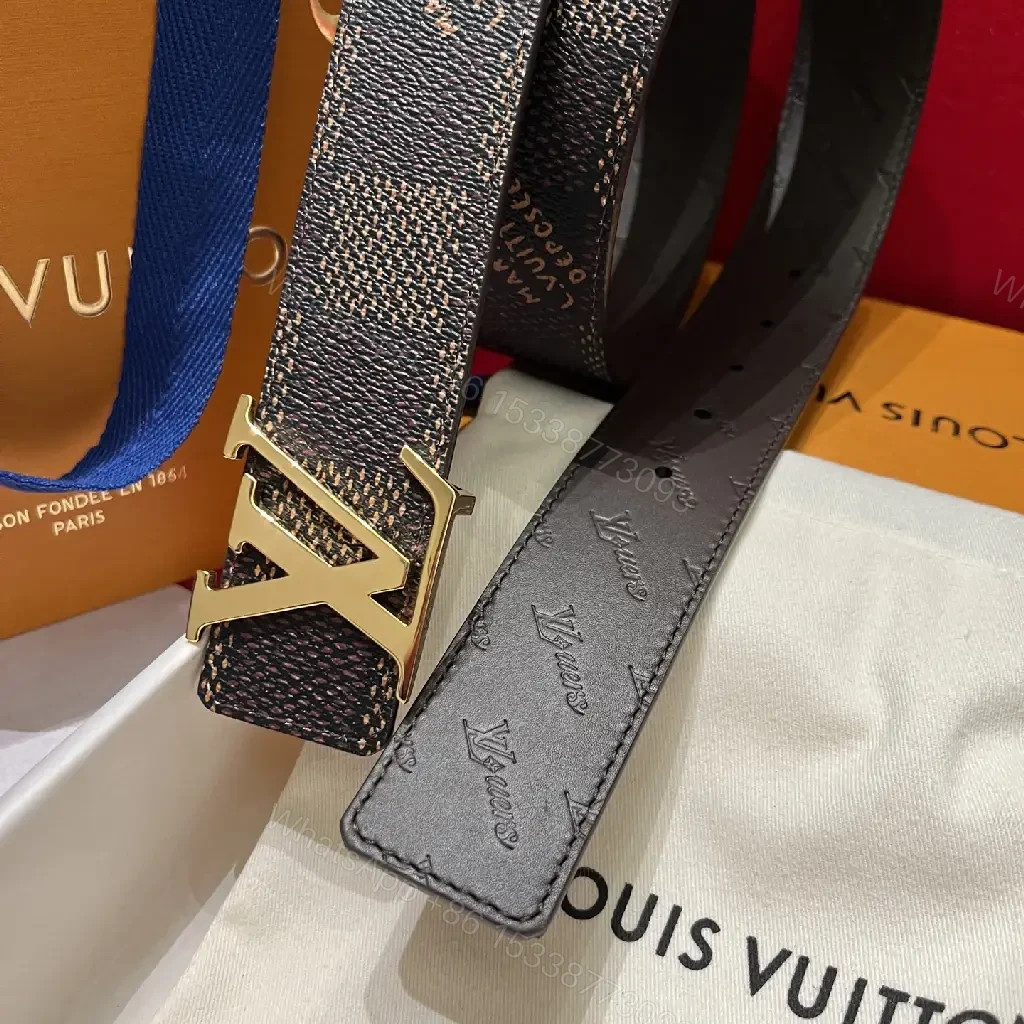 View 6 of Black & Gray Monogram Belt: Textured Strap, LV Buckle, Designer Style