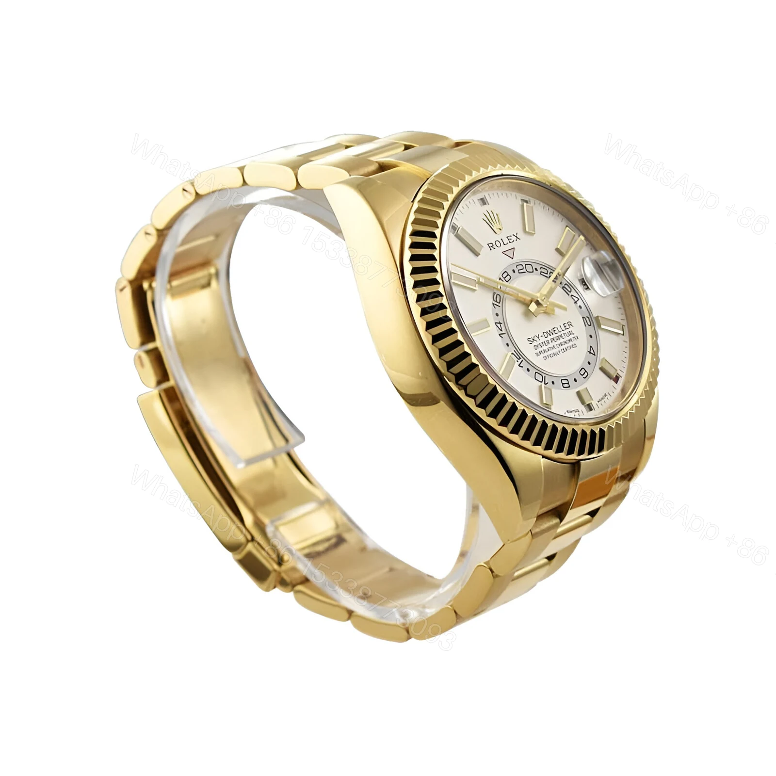 View 3 of Rolex Sky-Dweller Yellow Gold Fluted Bezel Replica
