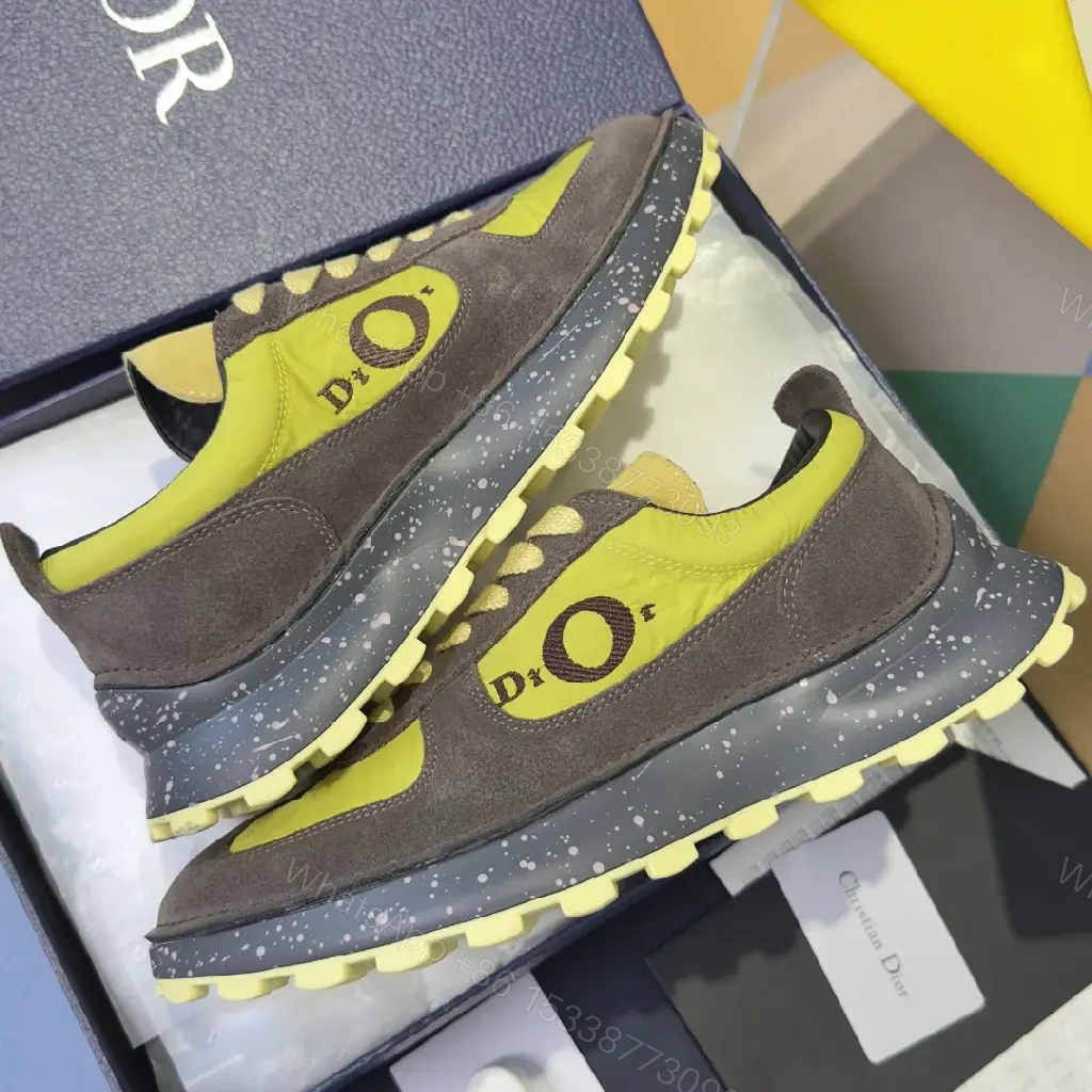 View 2 of Yellow-Gray Suede Trail Runner w/ Neon Laces (Dior-inspired)