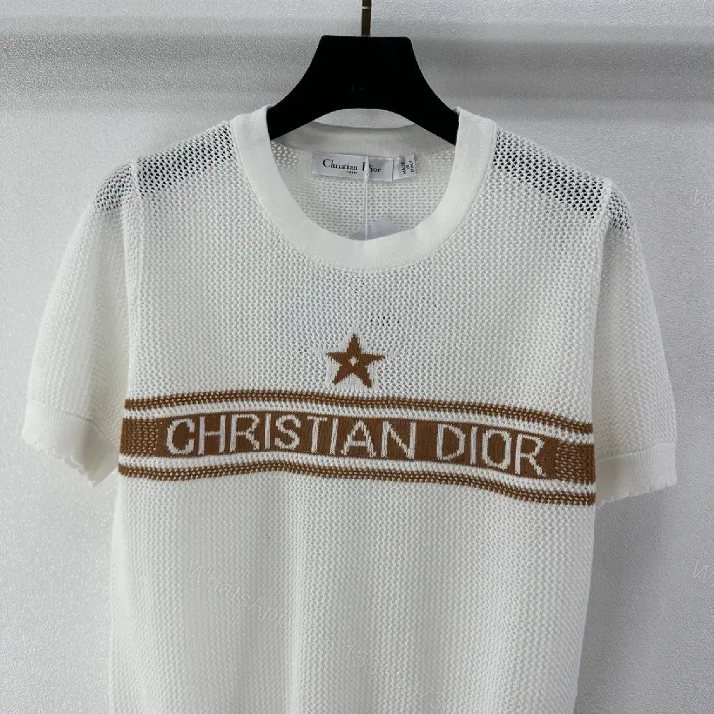 View 6 of White Mesh Star Logo Knit T-shirt Christian Dior