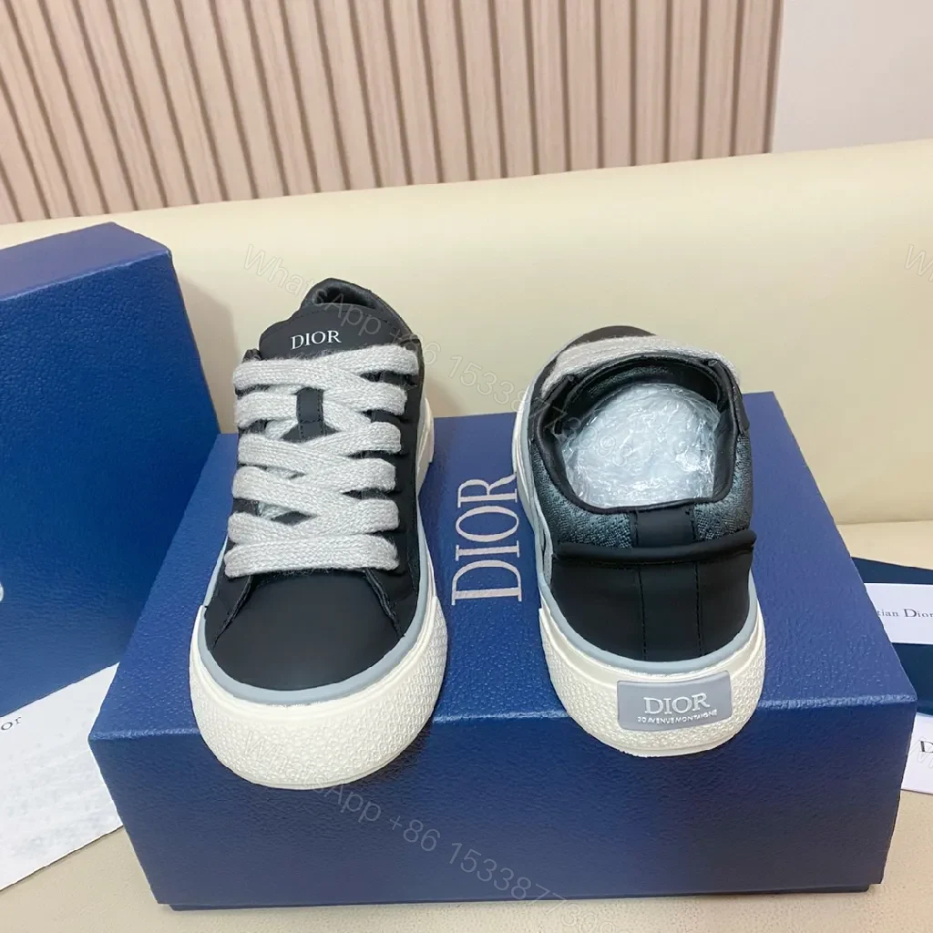 View 5 of Black Leather Trainers, Dior-Style High-Tops, Bold Branding, Luxury Casual Sneakers