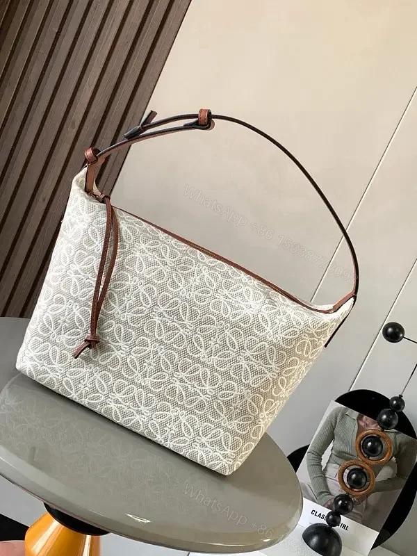 Cream-Tone Interlocking Pattern Leather-Trim Tote Bag — view 1