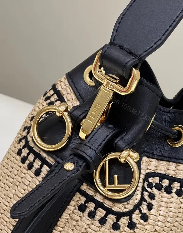 View 8 of Textured Bucket Bag with Bold Fendi Logo - Everyday Luxury Bag