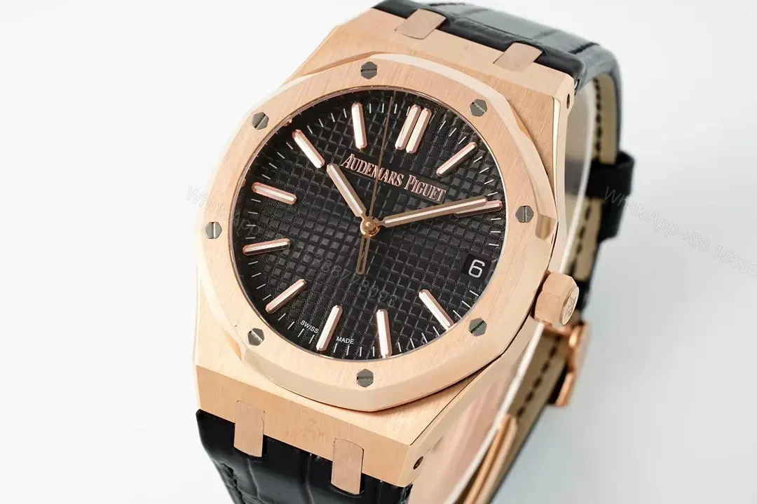 View 3 of Audemars Piguet Royal Oak 15510 Watch 41MM Rose Gold Case Black Dial Black Leather Strap Ultimate Edition AP-RO-15510-RG-BLK-LTH-41