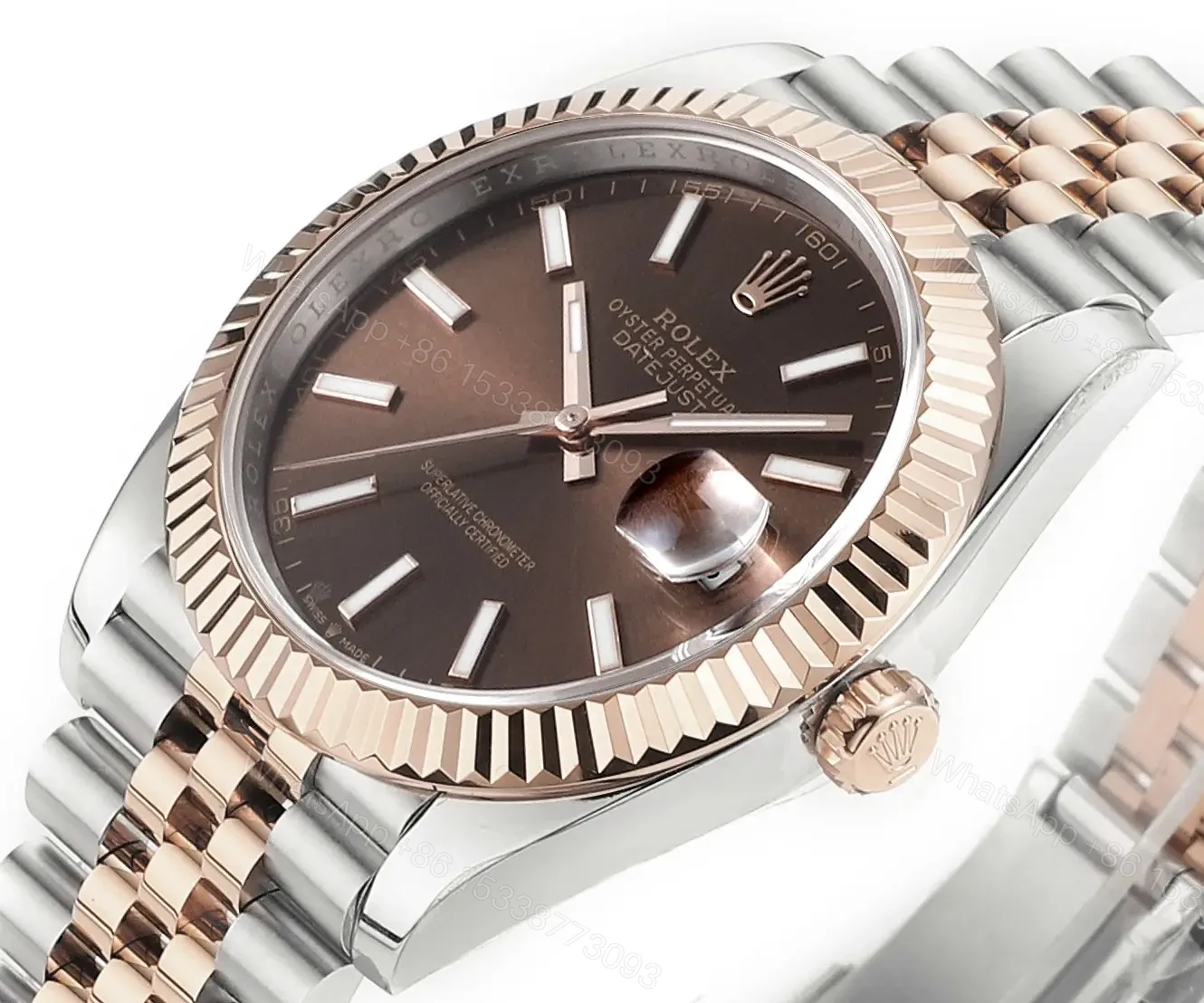View 4 of Rolex Datejust 41 Everose Rolesor Fluted Jubilee Chocolate Dial Watch 126331-0002