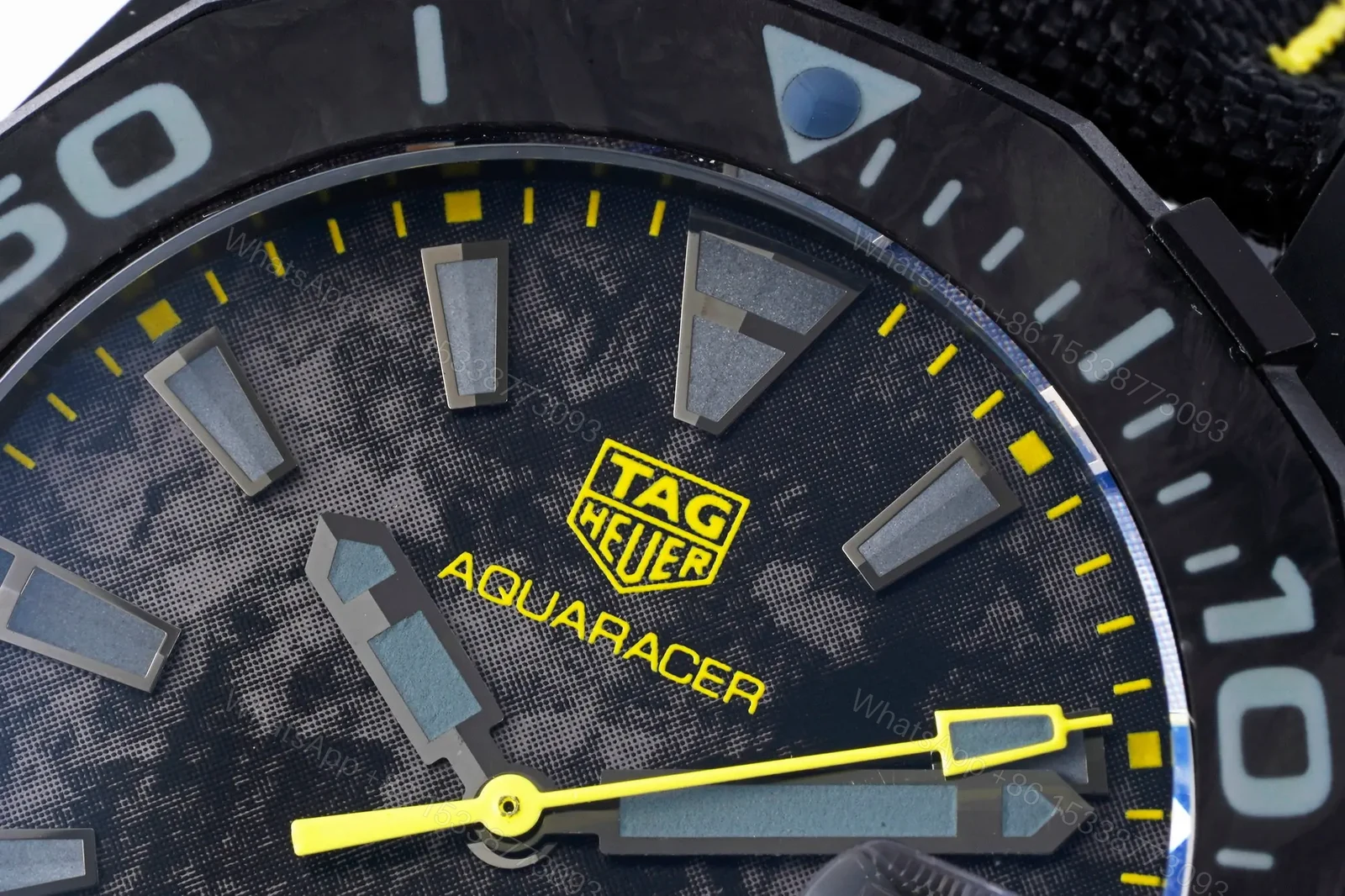 View 4 of V6 Factory TAG Heuer Aquaracer Black Dial Yellow Stitching Fabric Strap Watch – Super Night Glow, 100m Water Resistant, SW200 Movement