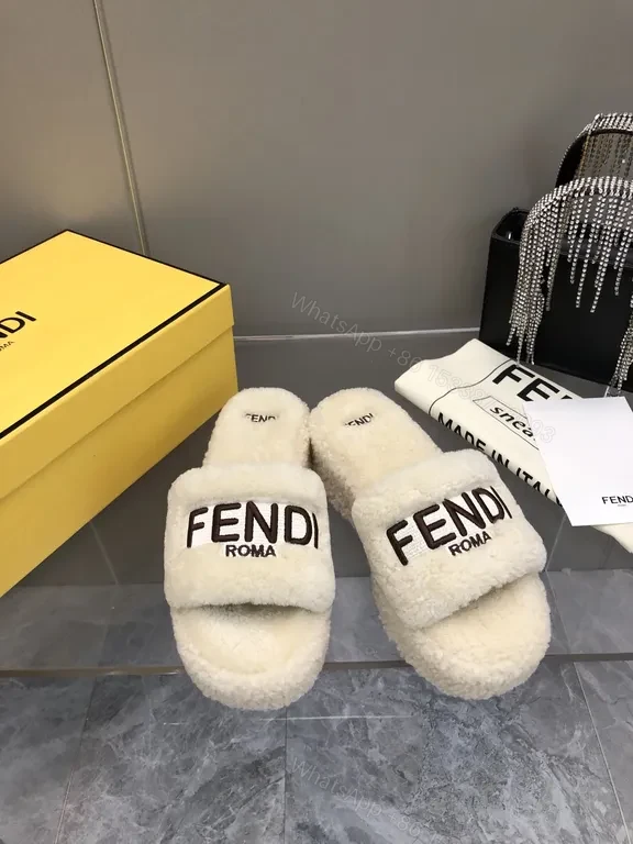 View 8 of Off-White Material: Fendi Shearling Slides - Cozy Luxe Footwear