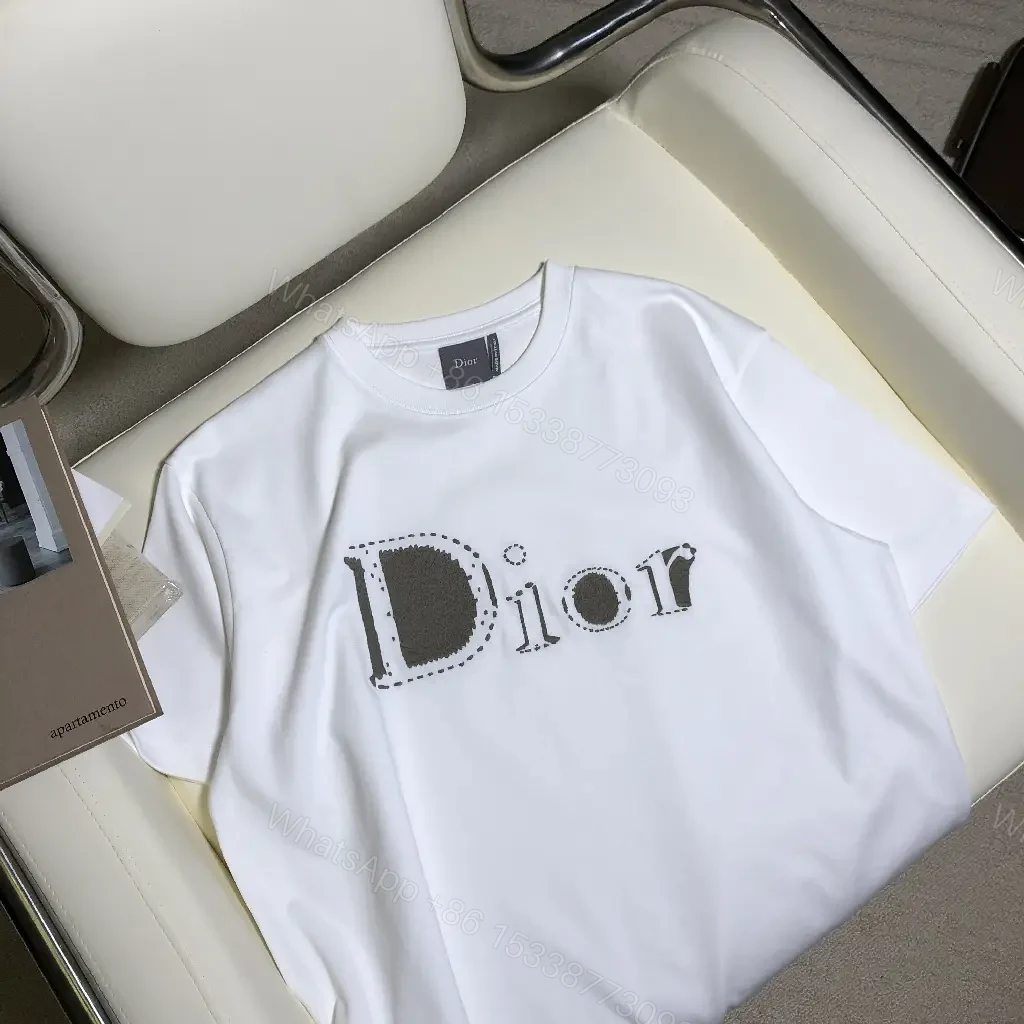 View 6 of White Cotton Casual Dior-style Logo Print T-Shirt
