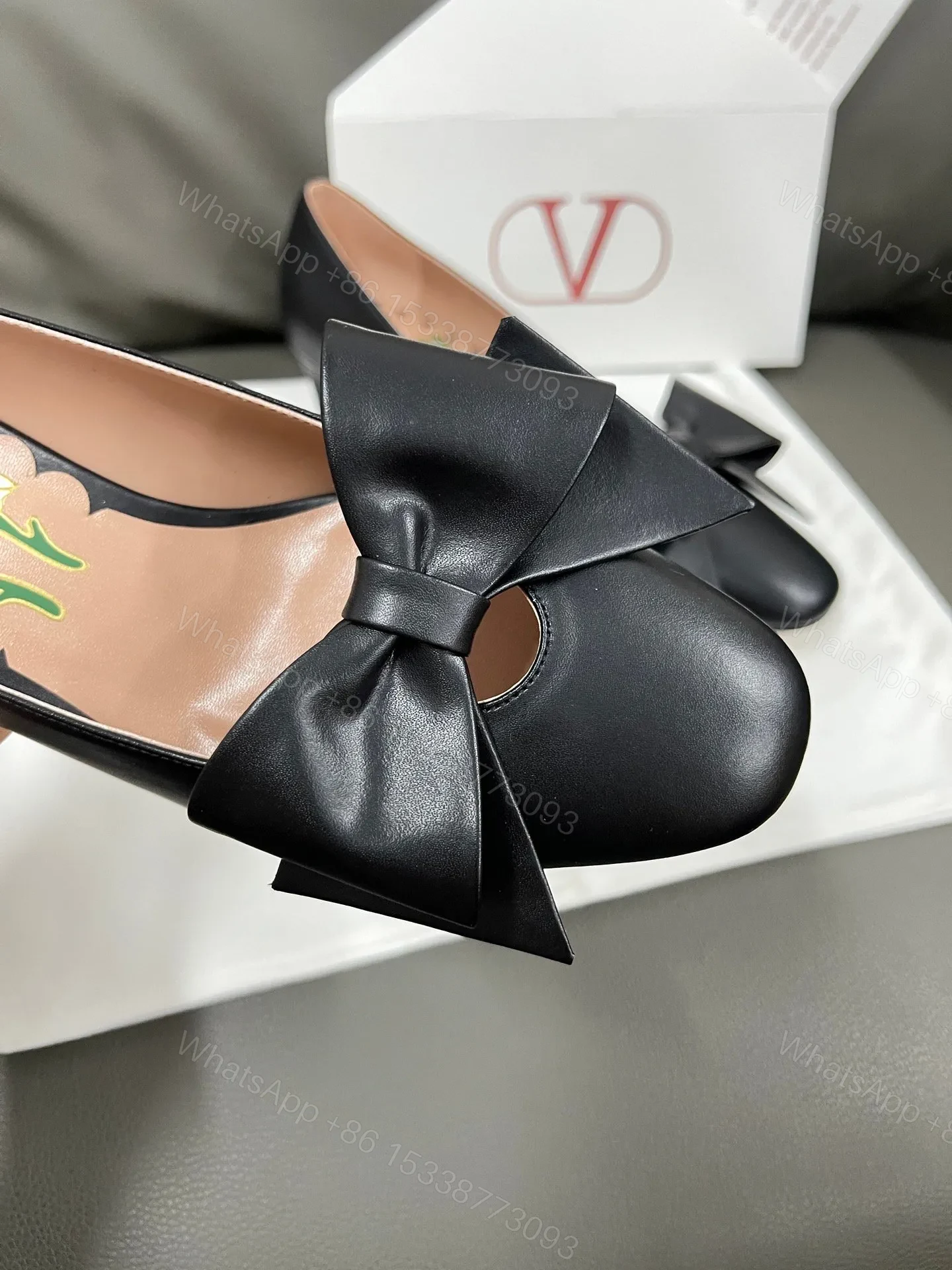 View 6 of Valentino Women Black Leather Bow Detail Flats