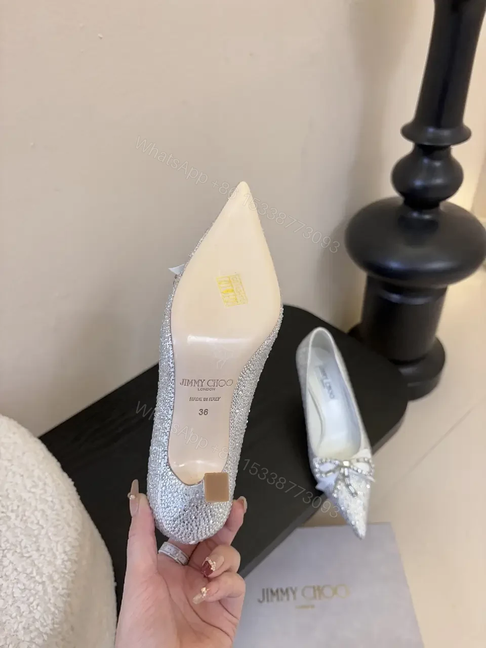 View 9 of Glitter Bow Pointed-Toe Pumps - Night-Glow Luxury Shoes