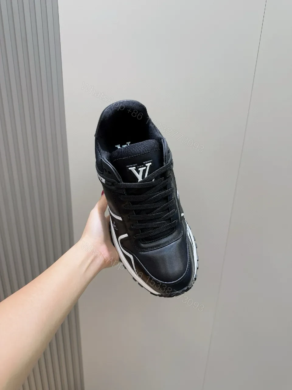 View 2 of Black Leather Luxe Runner: Modern High‐Top Sneakers