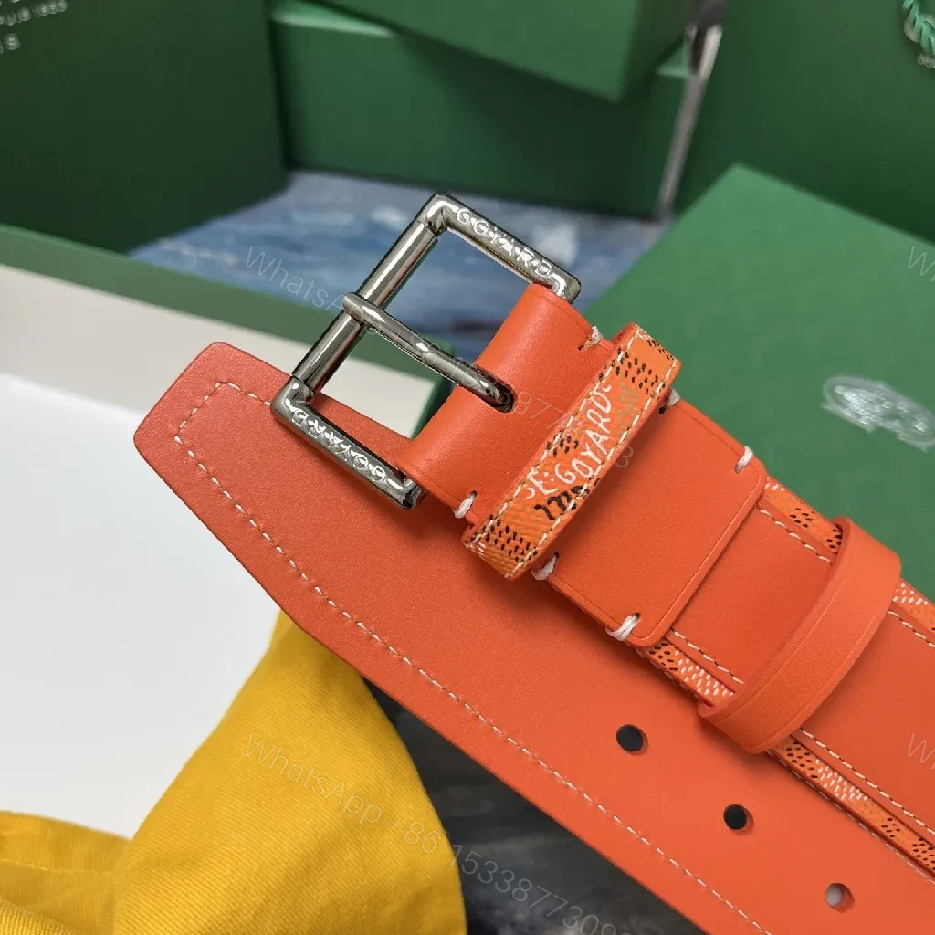 View 7 of Bright Orange Leather Belted Sandal with Goyard Pattern