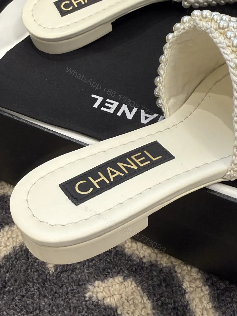 View 7 of Pearl-Embellished Slide Sandals: Luxe Resort Comfort