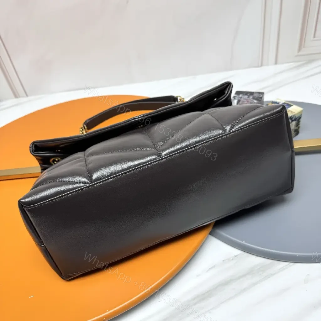 View 2 of Black Quilted Leather Shoulder Bag with Gold Hardware