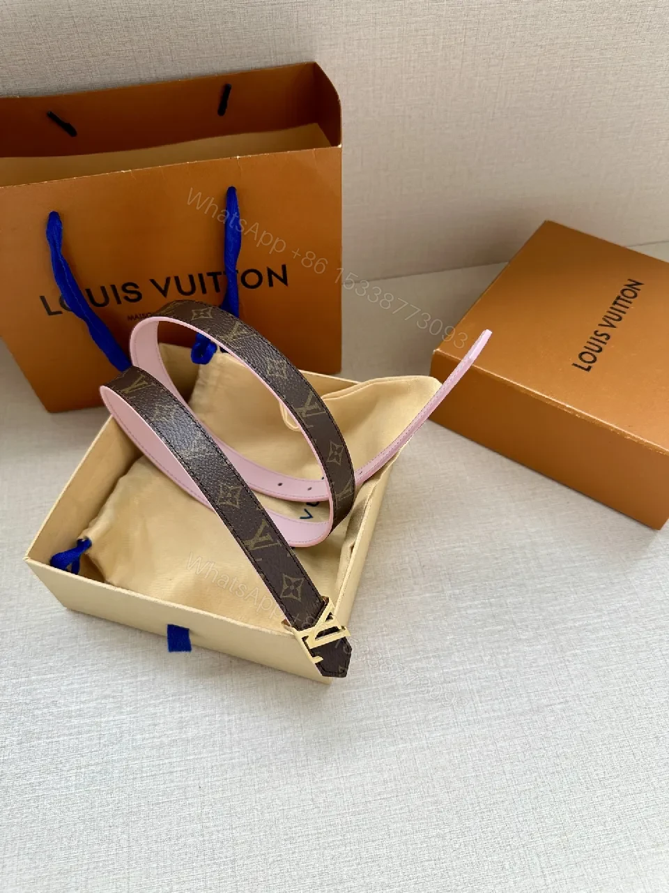 View 2 of Monogram Canvas Belt with Pink Leather Interior – Subtle Luxury