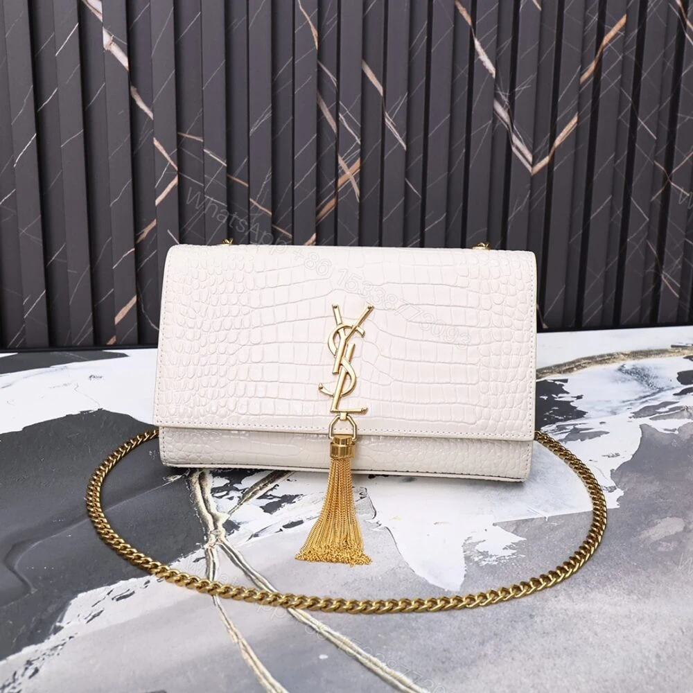 View 2 of Saint Laurent Kate Tassel Medium Shiny White 24Cm 354119DND0J9207