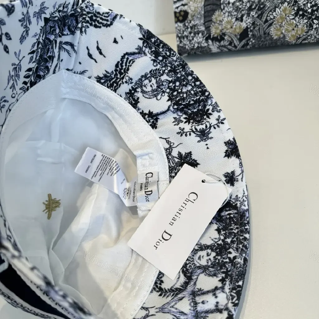 View 6 of Black & White Toile Hat - Bucket Style, Dior Band, All-Over Print
