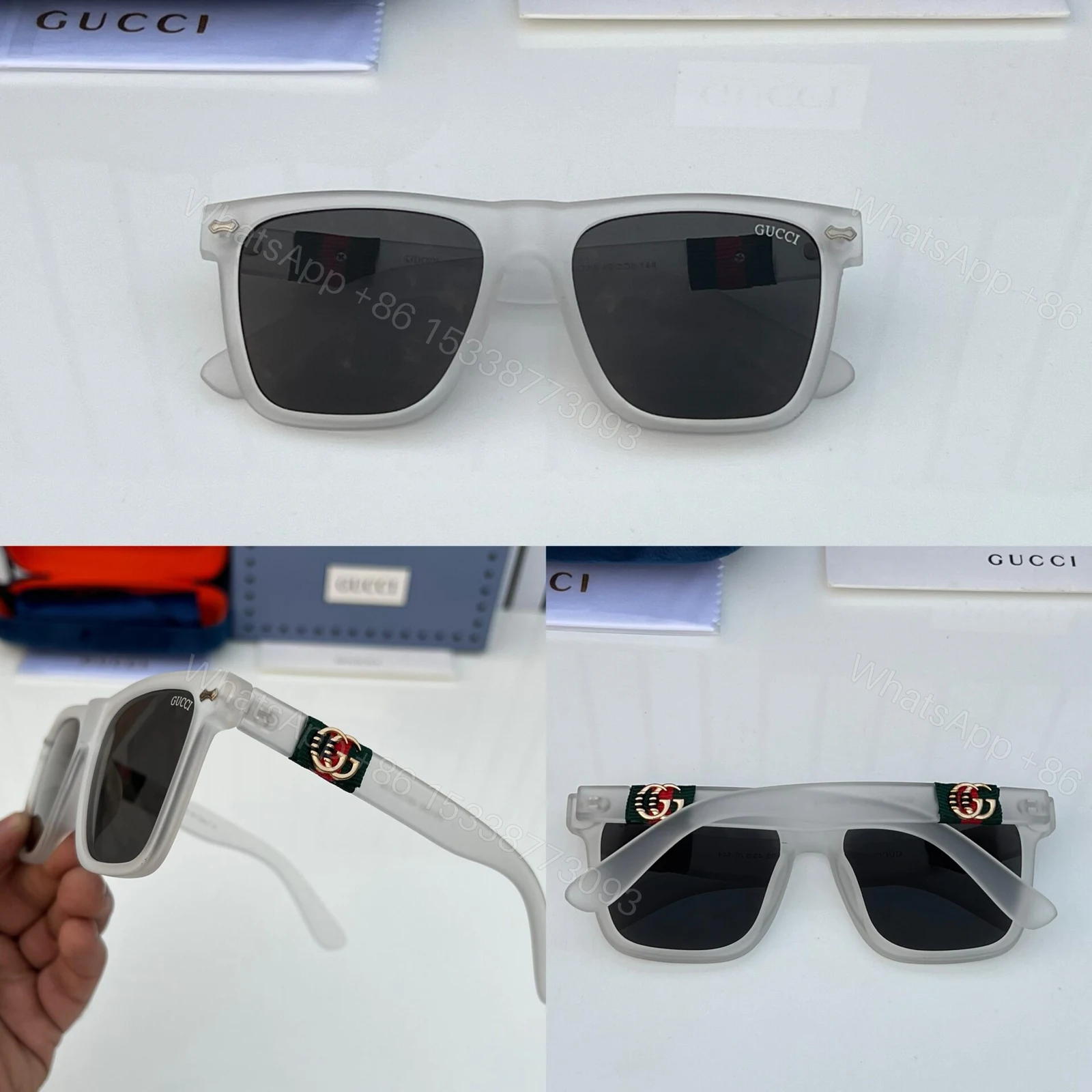 View 4 of Gucci Inspired Square Sunglasses Black-White