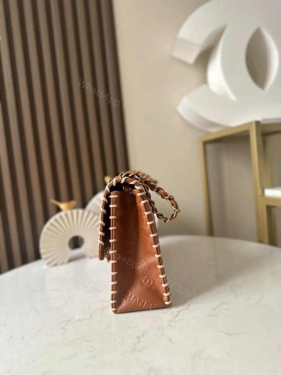 View 6 of Textured Leather Crossbody Wallet Bag with Signature Stitching