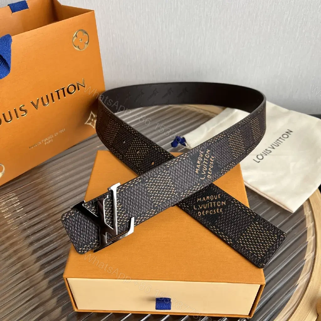 View 7 of Dark Brown Checkered Belt | Louis Vuitton Logo Buckle Luxury Accessory