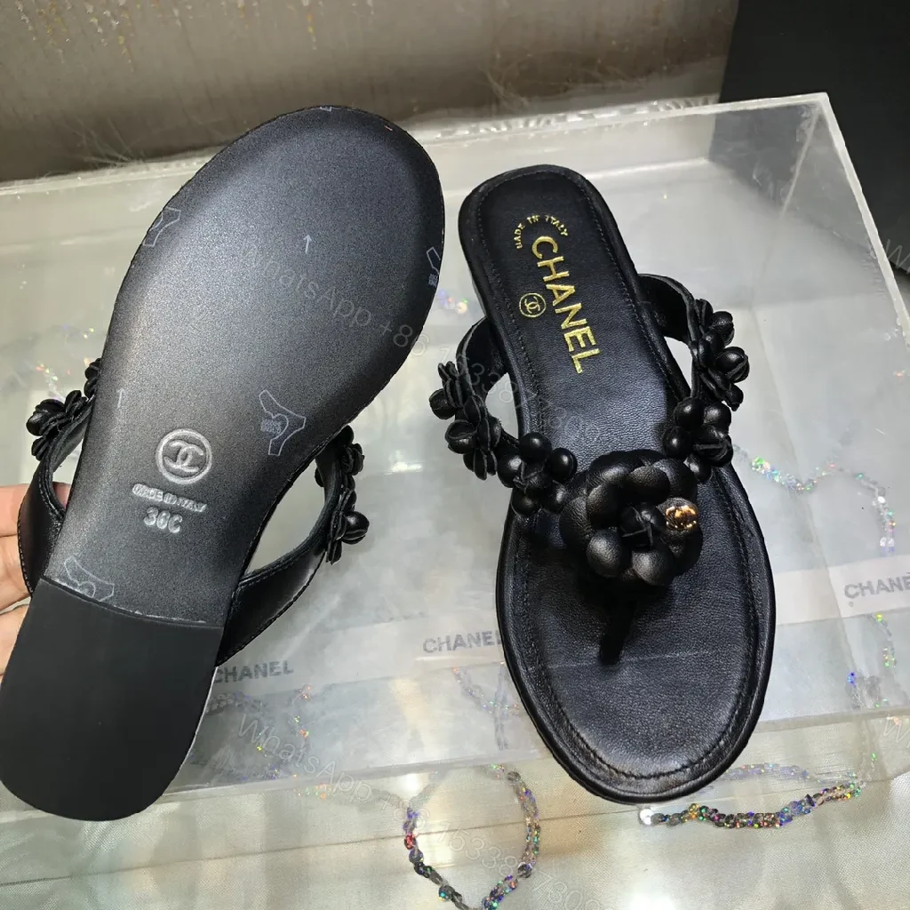 View 5 of Black Leather-Feel Floral Slip-Ons with Luxe Accents