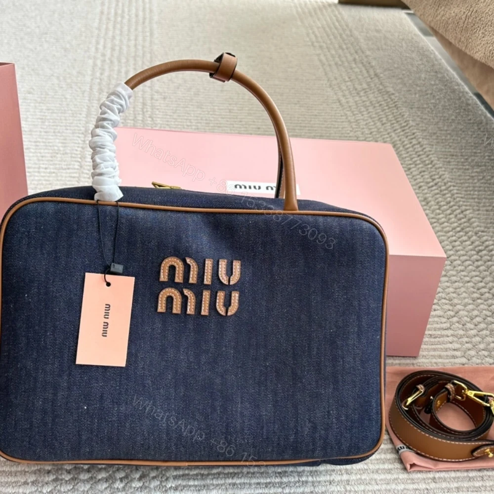 View 2 of MIUMIU BEAU DENIM TOP HANDLE BAG BLUE 35CM