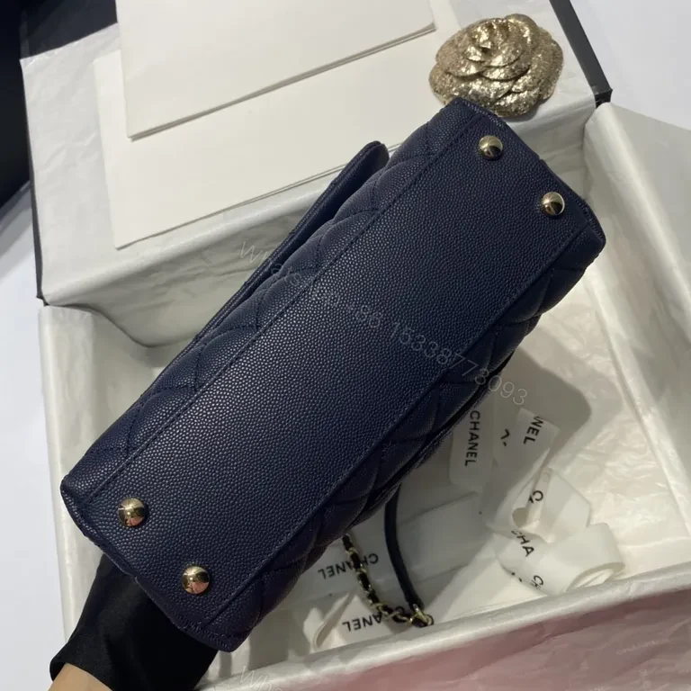View 4 of Navy Quilted Bag with Gold Chain - Luxe Chanel-Inspired Tote
