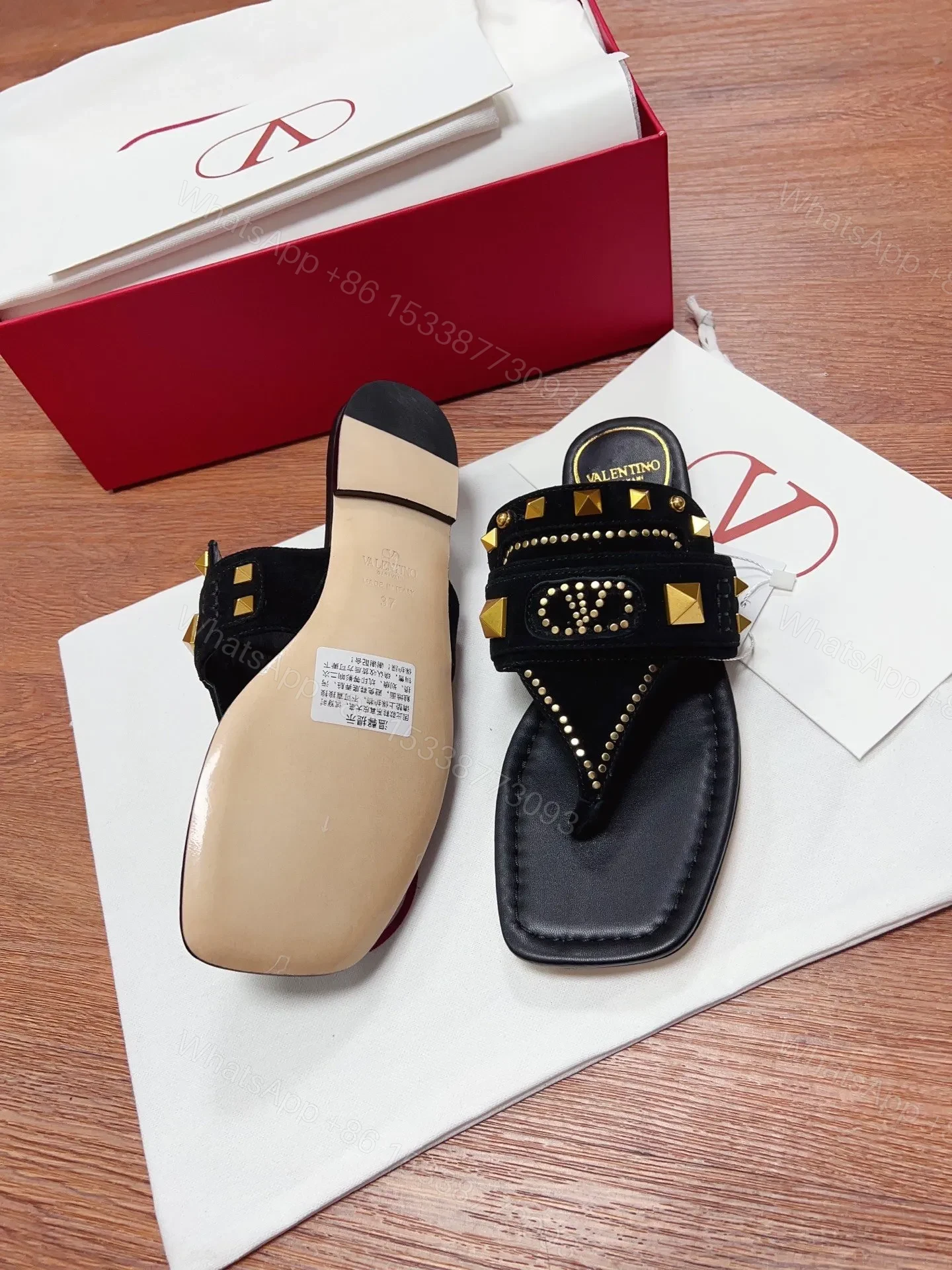 View 5 of Valentino Women Black Suede Studded Sandals