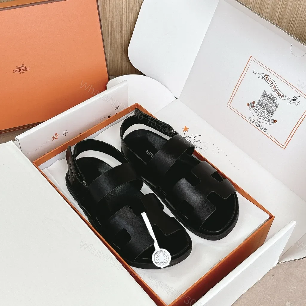 View 8 of Minimalist Black Leather Sandals with Geometric Straps - Luxury Style