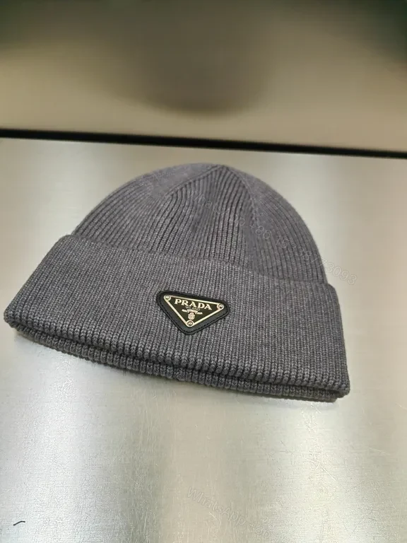 View 2 of Bold Minimal Beanie with Prada Badge - Knit Warmth Beanie