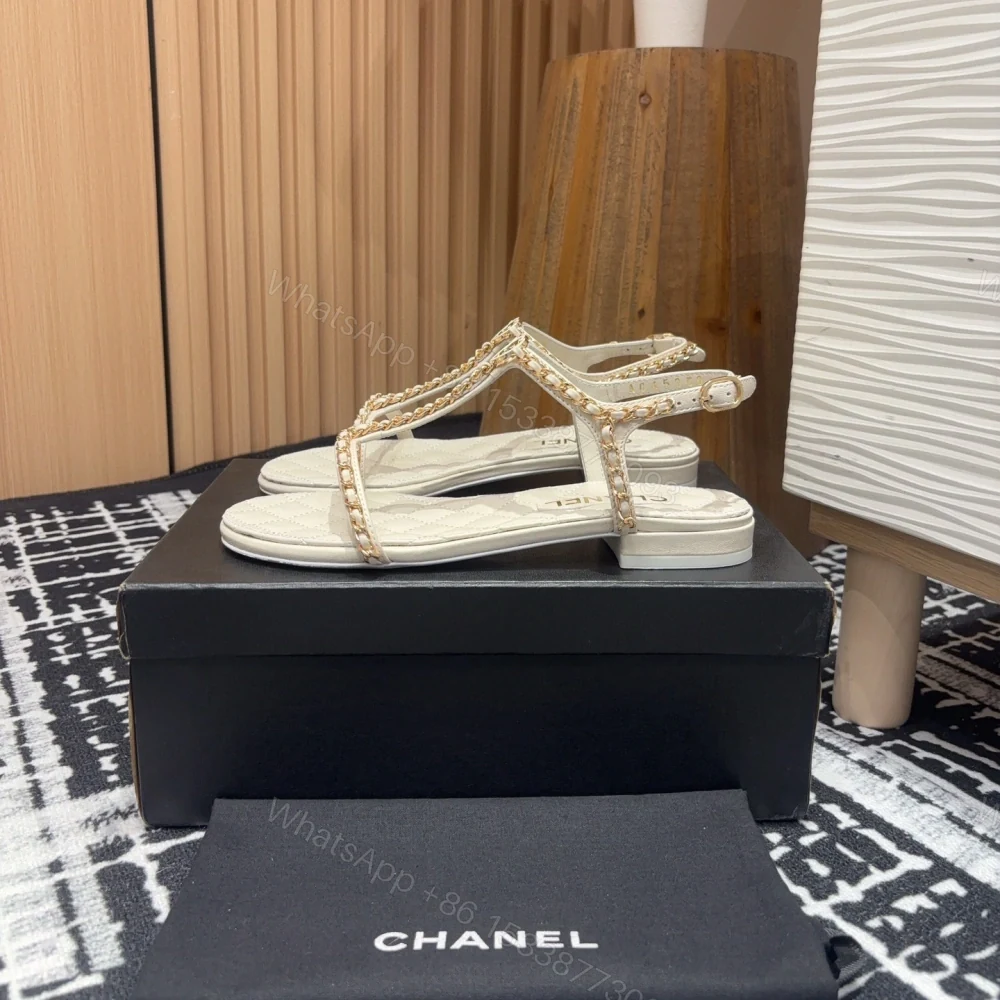 高仿Chanel*25C系列G46111C小羊皮平底涼鞋白色免檢版 — view 1