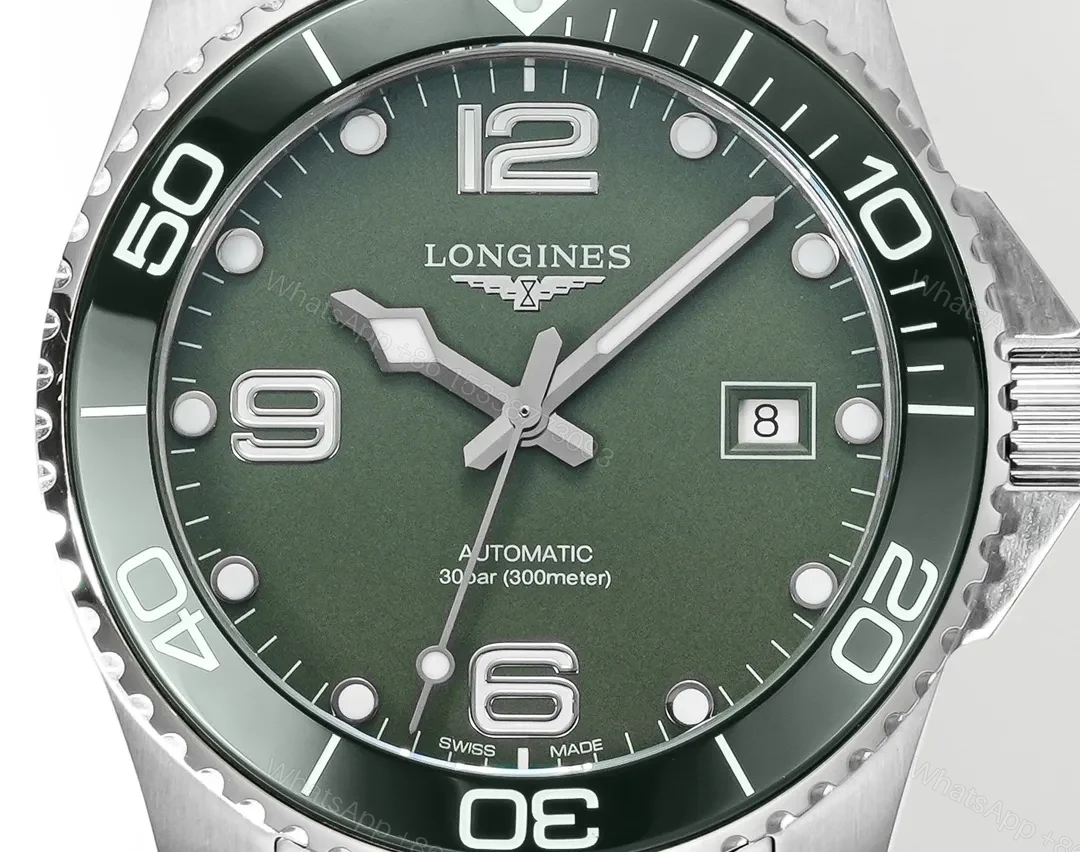View 2 of Longines Conquest Green Dial Automatic Diver’s Watch with Stainless Steel Case and Green Rubber Strap