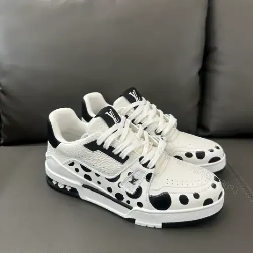 View 2 of LOUIS VUITTON X YAYOI KUSAMA TRAINER CALF LEATHER SNEAKER IN BLACK AND WHITE – LSVT372