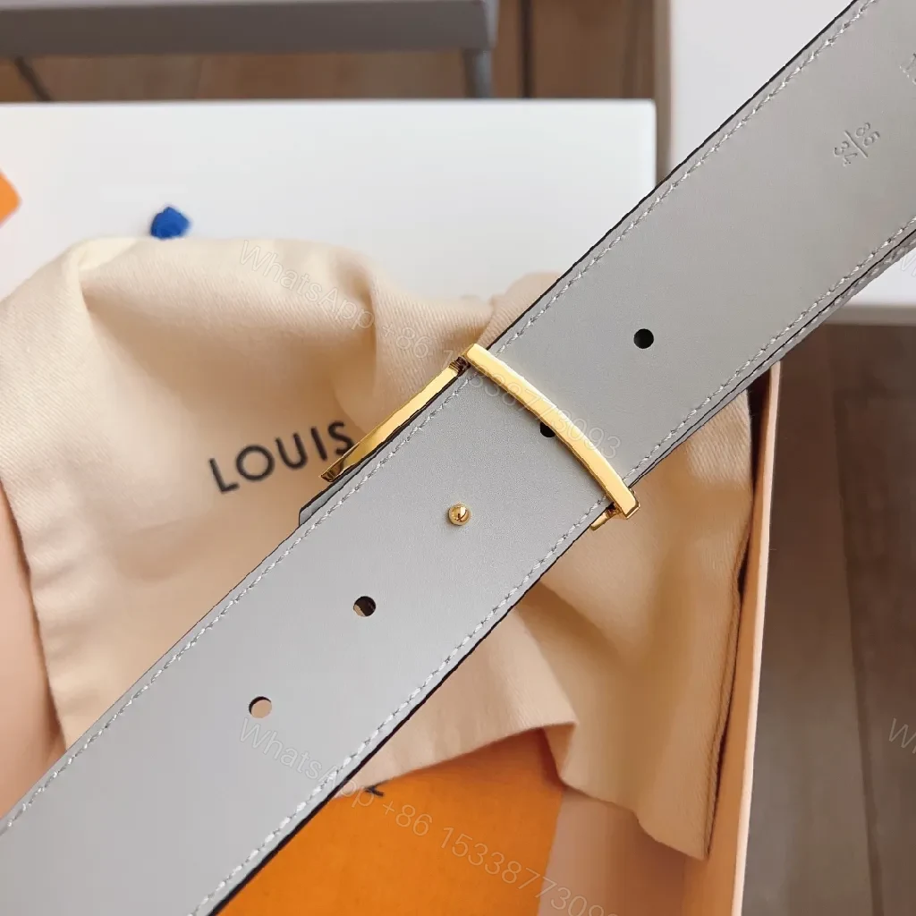 View 7 of Gray Leather Belt with Gold Buckle - Refined Style Accessory