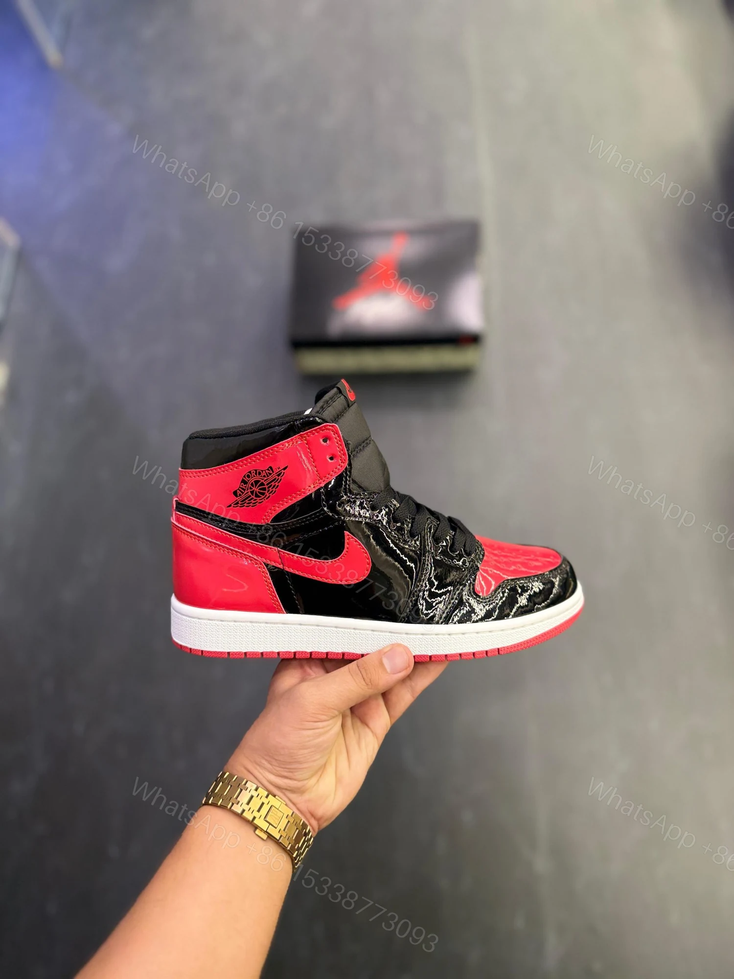 View 2 of FIRST COPY AIR JORDANS RETRO 1 PATENT BRED FOR MEN
